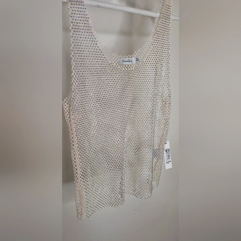 Faded Rose Mesh And Rhinestone Cream Tank Top - Size Medium - Picture 9 of 16